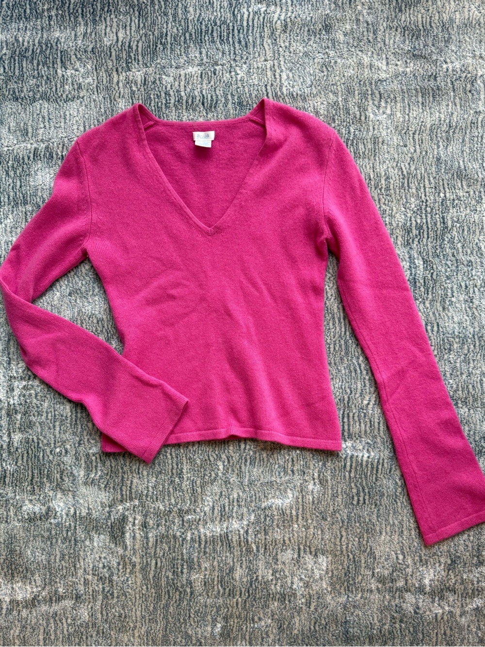 Aqua Fuchsia V-Neck Cashmere Blend Sweater